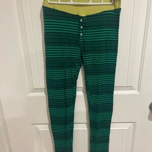 Striped Green and Yellow Patterned Aerie Leggings Size S EUC